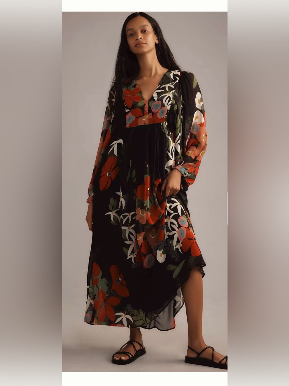 Farm Rio x Anthropologie Long-Sleeve V-Neck Floral Maxi Dress XS $250
